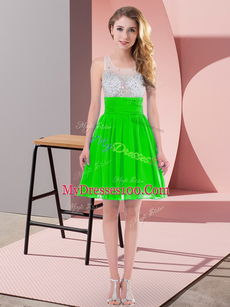 On Sale Empire Quinceanera Dama Dress Green Scoop Chiffon Sleeveless Mini Length Side Zipper