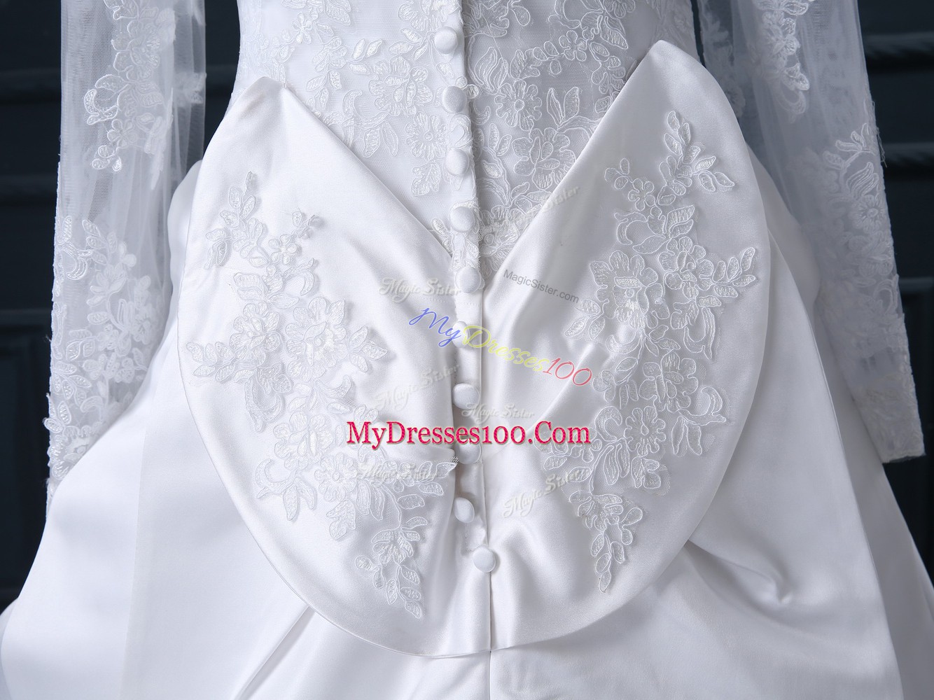 Clasp Handle Wedding Gowns White for Wedding Party with Lace Brush Train