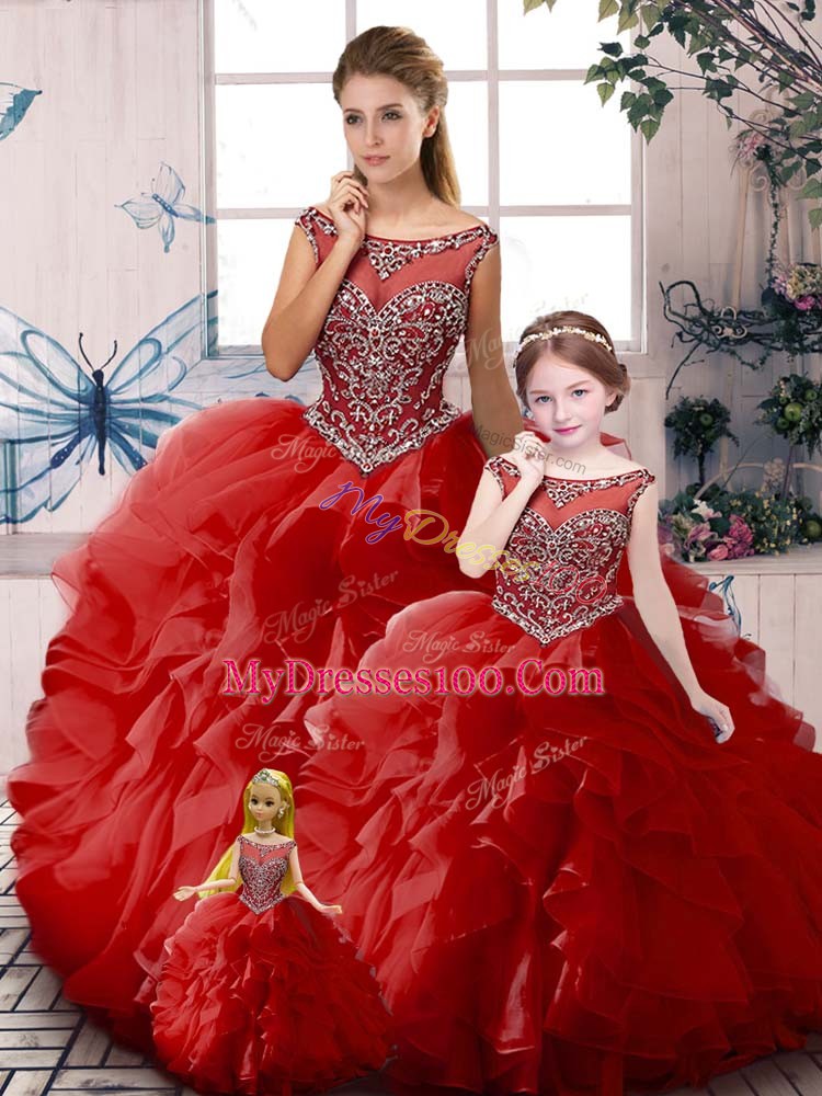 Organza Sleeveless Floor Length Quinceanera Dresses and Beading and Ruffles