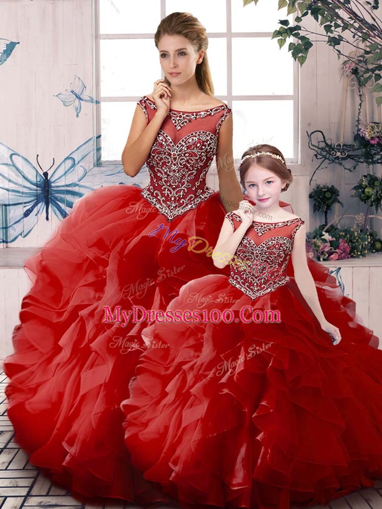 Organza Sleeveless Floor Length Quinceanera Dresses and Beading and Ruffles