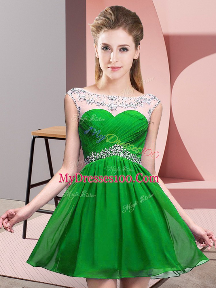 Modern Green Scoop Neckline Beading and Ruching Club Wear Sleeveless Backless
