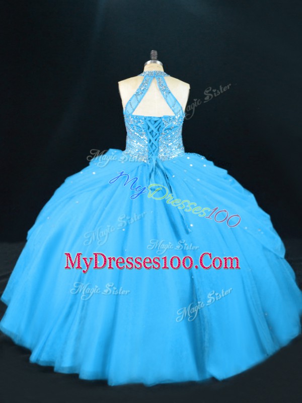 Popular Floor Length Ball Gowns Sleeveless Aqua Blue Quinceanera Gowns Lace Up