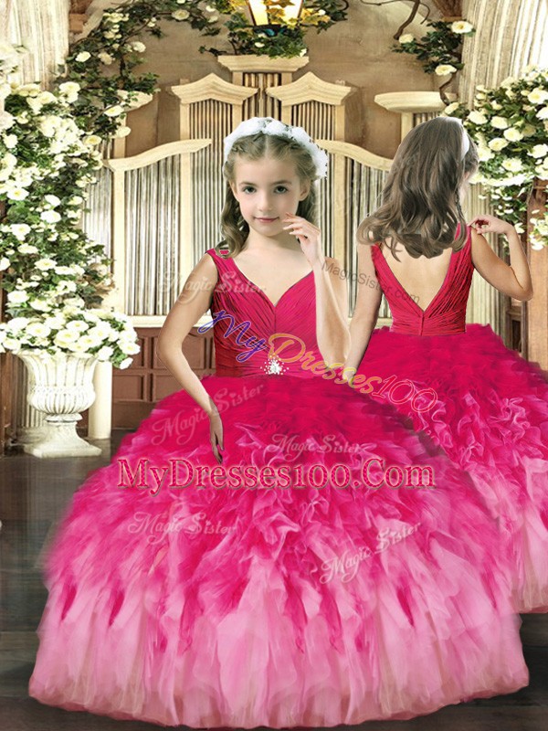 Decent Sleeveless Beading and Ruffles Backless Quince Ball Gowns