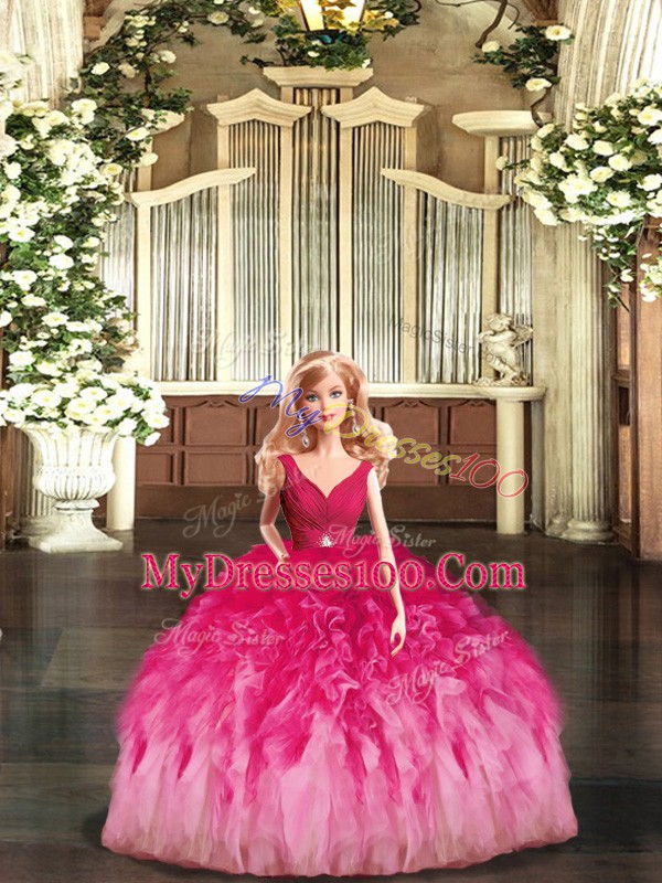 Decent Sleeveless Beading and Ruffles Backless Quince Ball Gowns