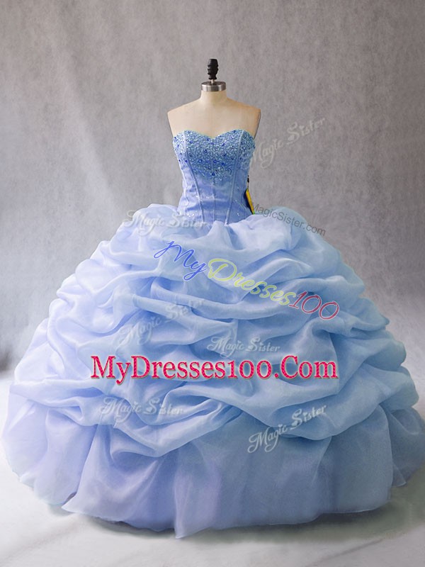Sweetheart Sleeveless Ball Gown Prom Dress Beading and Pick Ups Light Blue Organza