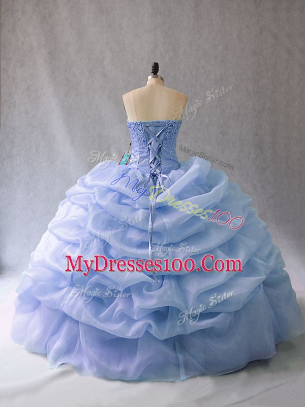 Sweetheart Sleeveless Ball Gown Prom Dress Beading and Pick Ups Light Blue Organza