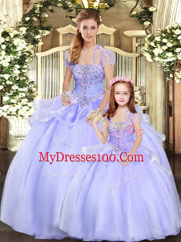 Organza Sleeveless Floor Length Quince Ball Gowns and Beading and Appliques