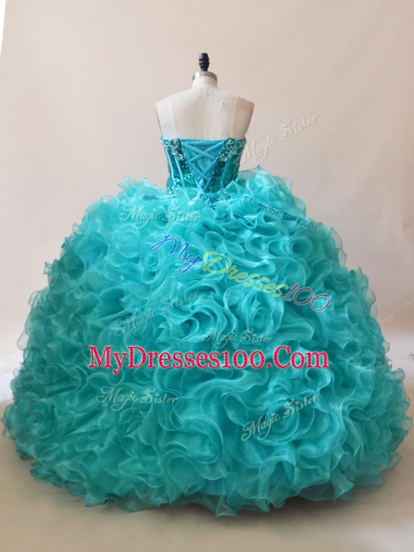 Sexy Sweetheart Sleeveless Fabric With Rolling Flowers Quinceanera Gowns Ruffles and Sequins