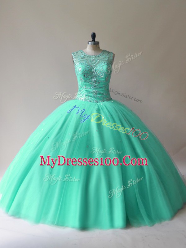 Scoop Sleeveless Tulle Sweet 16 Quinceanera Dress Beading Lace Up