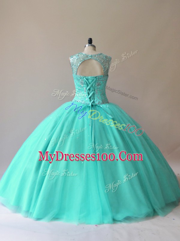 Scoop Sleeveless Tulle Sweet 16 Quinceanera Dress Beading Lace Up