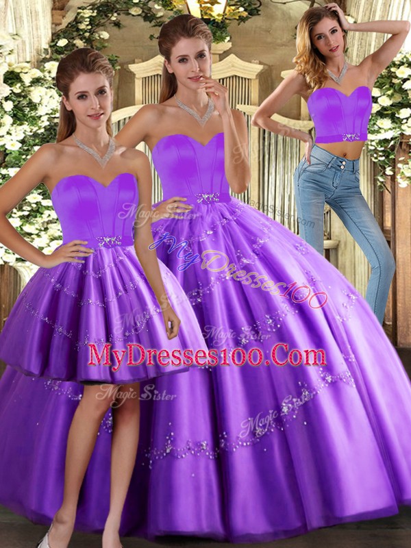 Smart Beading Vestidos de Quinceanera Purple Lace Up Sleeveless Floor Length