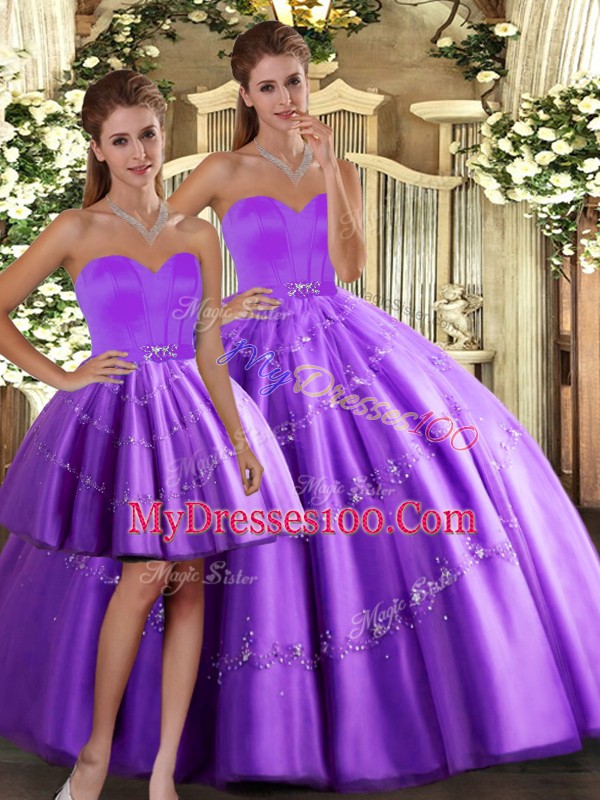 Smart Beading Vestidos de Quinceanera Purple Lace Up Sleeveless Floor Length