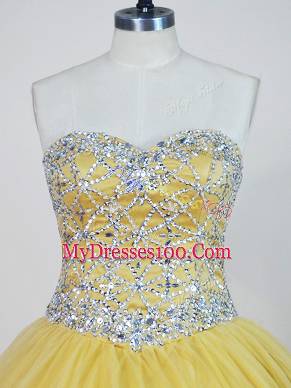 Glorious Tulle Sweetheart Sleeveless Lace Up Beading Ball Gown Prom Dress in Gold