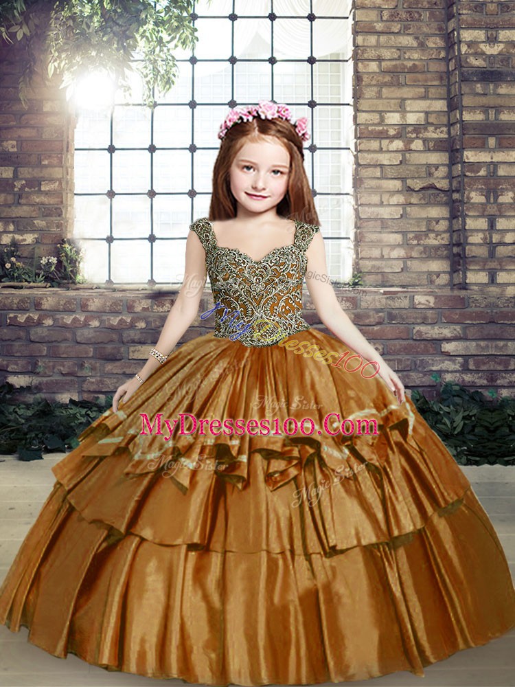 Brown Sleeveless Beading Floor Length Pageant Dress Wholesale