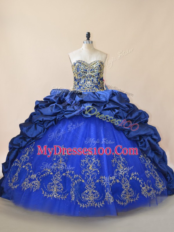 Royal Blue Quinceanera Dresses Sweetheart Sleeveless Brush Train Lace Up