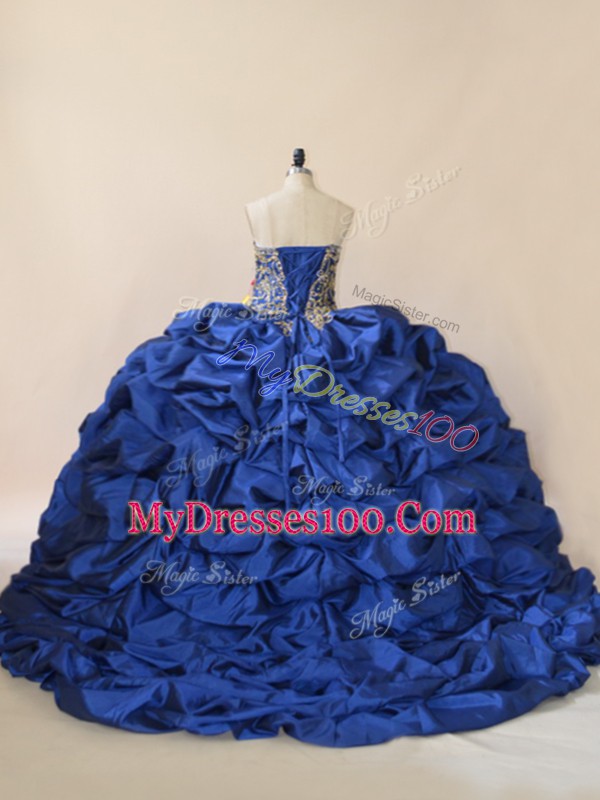 Royal Blue Quinceanera Dresses Sweetheart Sleeveless Brush Train Lace Up