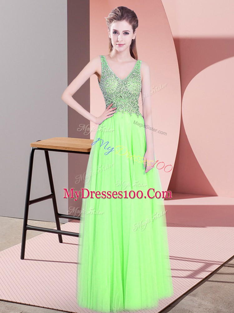Wonderful Floor Length Empire Sleeveless Yellow Green Prom Evening Gown Zipper