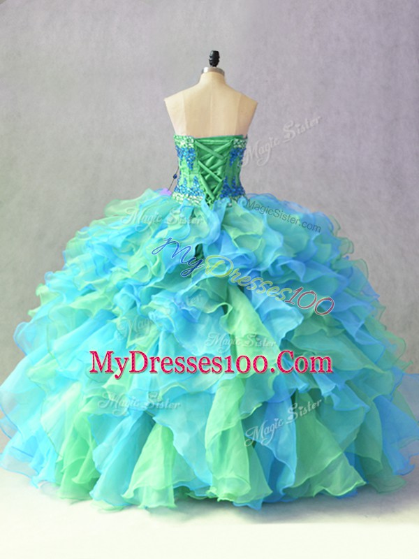 Multi-color Sweetheart Lace Up Beading and Ruffles 15th Birthday Dress Sleeveless