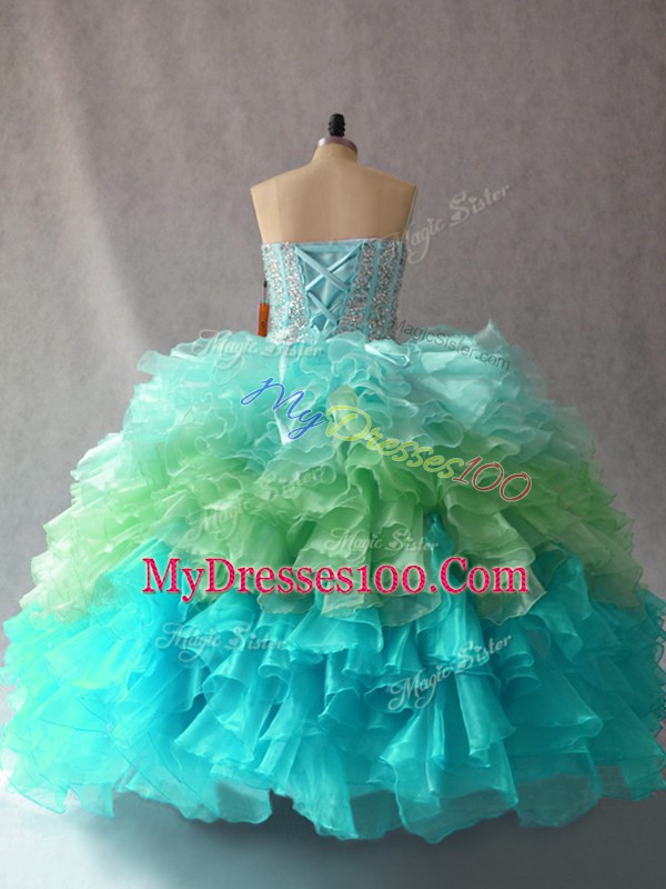 Multi-color Organza Lace Up Sweetheart Sleeveless Floor Length 15 Quinceanera Dress Beading and Ruffles