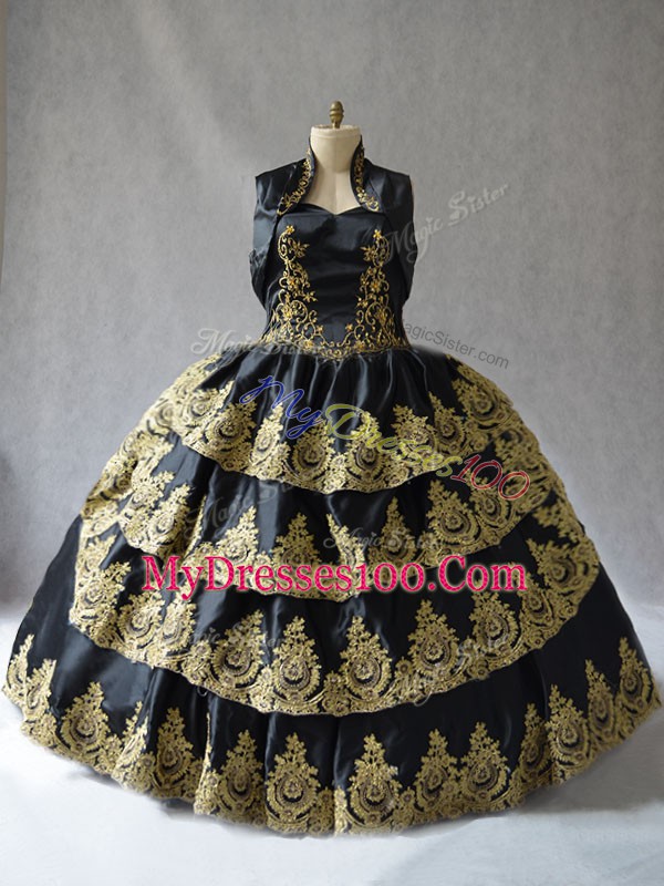 New Style Floor Length Black Quinceanera Gown Sweetheart Sleeveless Lace Up