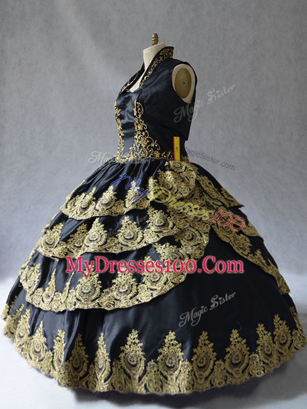 New Style Floor Length Black Quinceanera Gown Sweetheart Sleeveless Lace Up