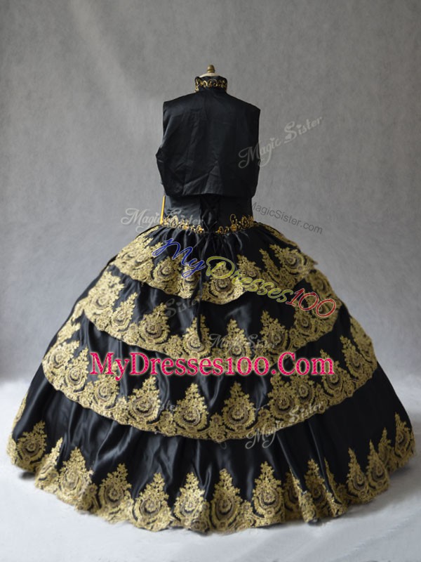 New Style Floor Length Black Quinceanera Gown Sweetheart Sleeveless Lace Up