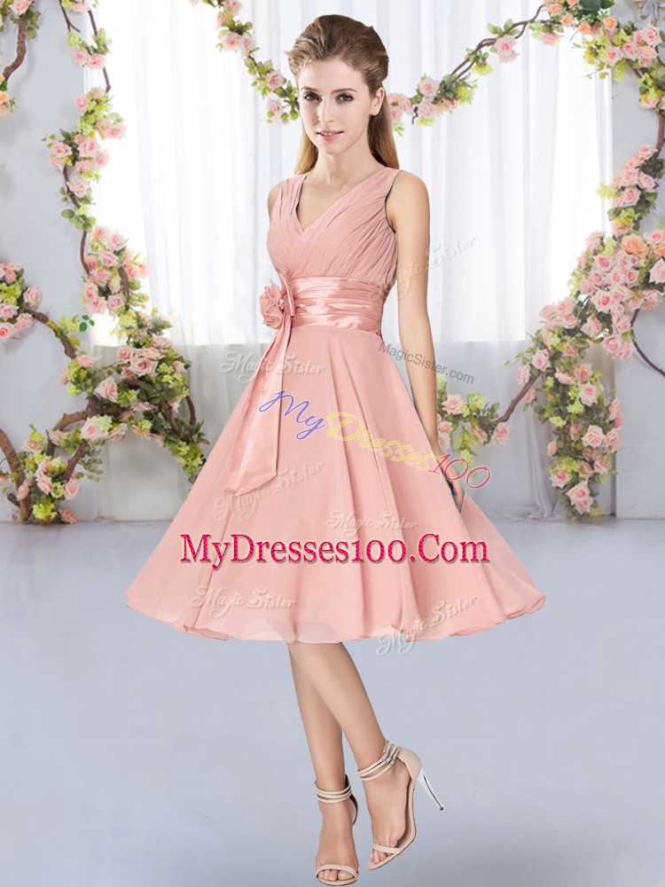 Pretty Pink Sleeveless Chiffon Lace Up Bridesmaid Dress for Wedding Party