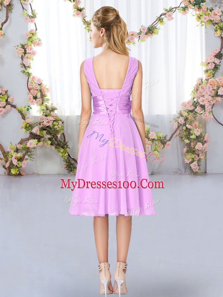 Pretty Pink Sleeveless Chiffon Lace Up Bridesmaid Dress for Wedding Party