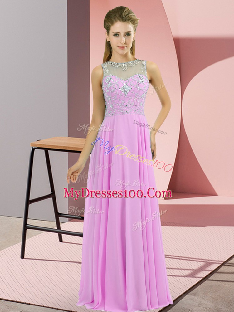 Latest Lilac Prom Party Dress Prom and Party with Beading High-neck Sleeveless Zipper