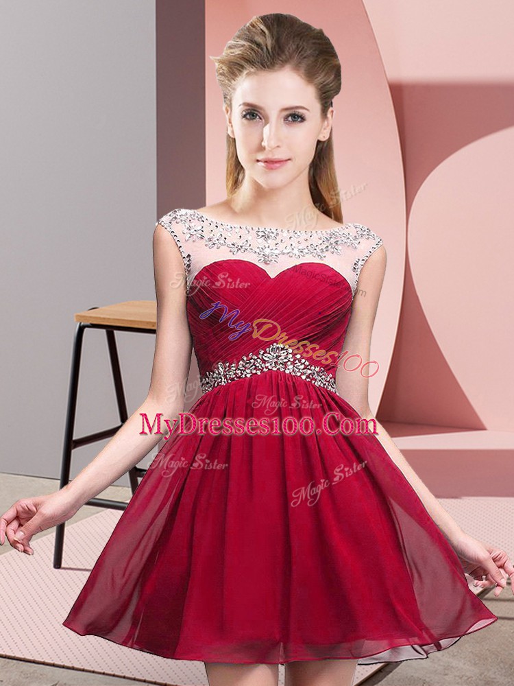 Chiffon Sleeveless Mini Length Prom Dress and Beading and Ruching