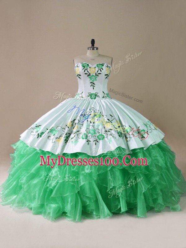Suitable Green Sleeveless Organza Brush Train Lace Up Sweet 16 Dress for Sweet 16 and Quinceanera
