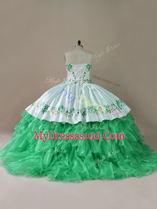 Suitable Green Sleeveless Organza Brush Train Lace Up Sweet 16 Dress for Sweet 16 and Quinceanera