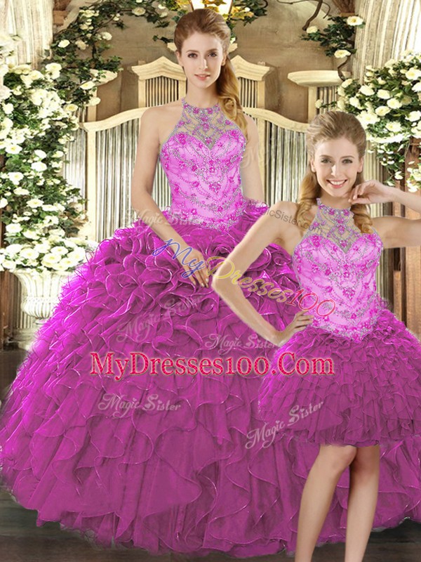 Cheap Organza Sleeveless Floor Length Quinceanera Gown and Beading and Ruffles