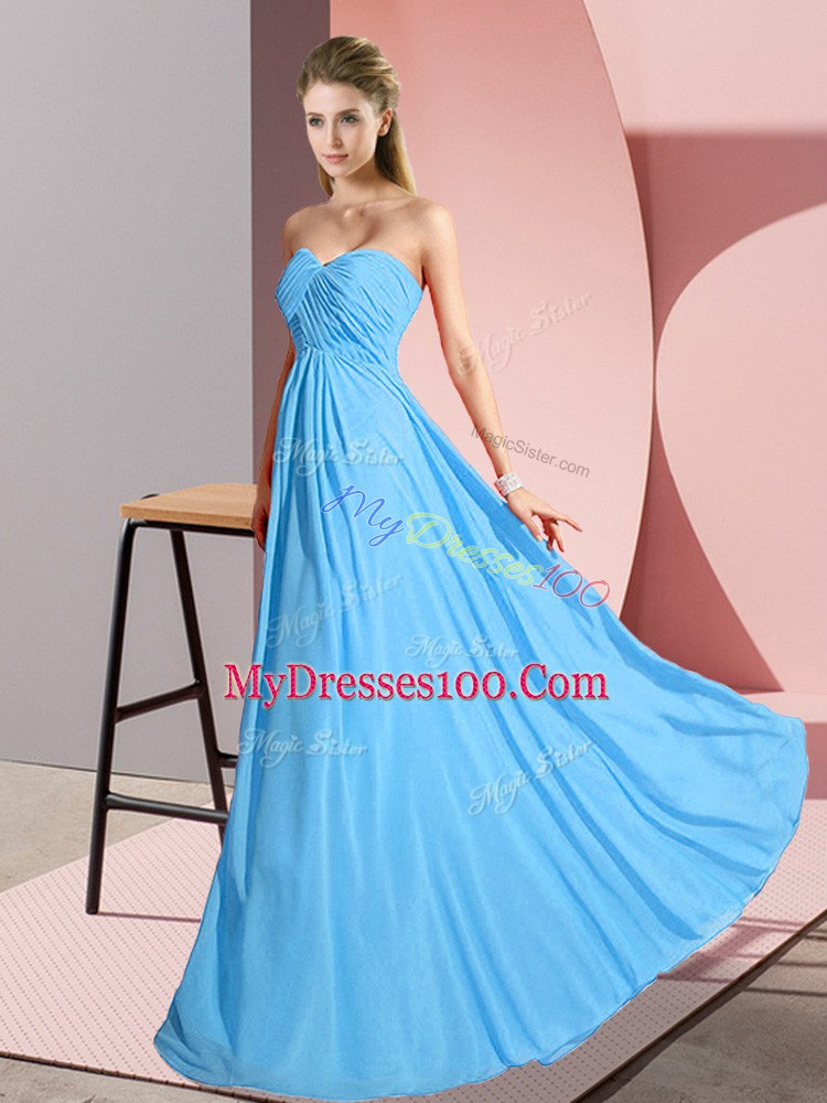 Aqua Blue Chiffon Lace Up Sweetheart Sleeveless Floor Length Prom Dresses Ruching