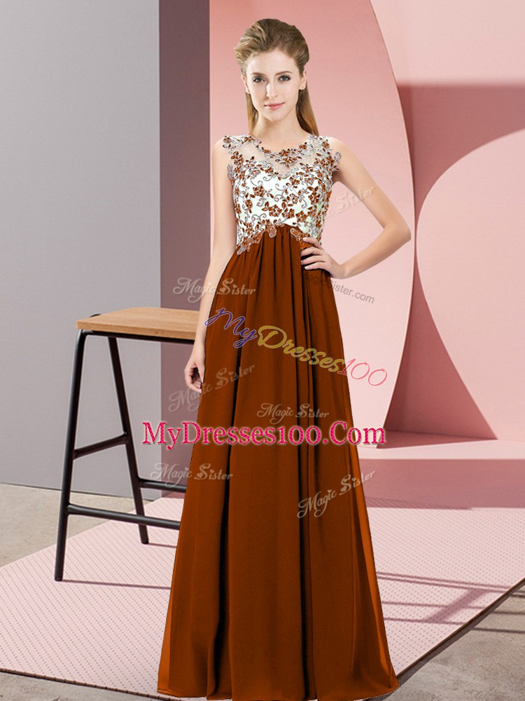Scoop Sleeveless Chiffon Dama Dress Beading and Appliques Zipper