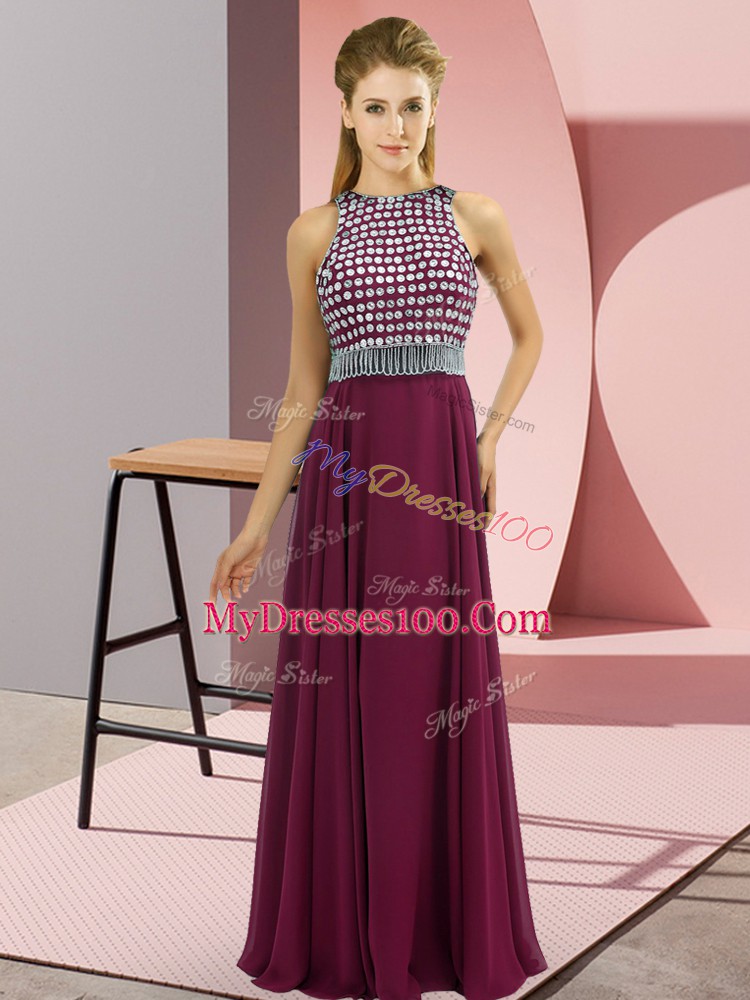 Scoop Sleeveless Chiffon Prom Dress Beading Side Zipper