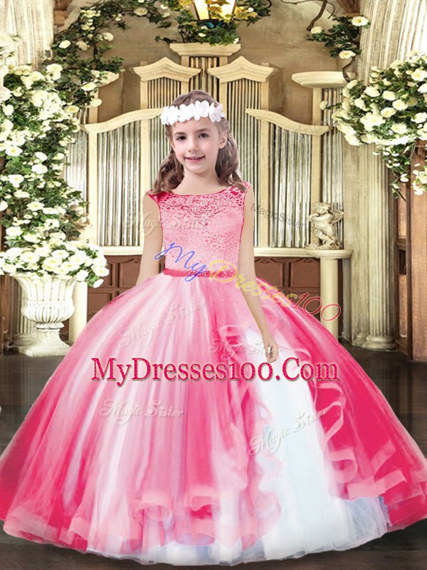 Floor Length Ball Gowns Sleeveless Pink Pageant Gowns For Girls Zipper