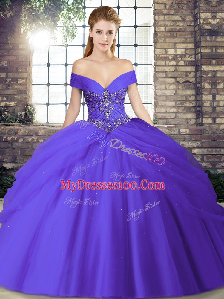 Elegant Sleeveless Brush Train Beading and Pick Ups Lace Up Sweet 16 Quinceanera Dress