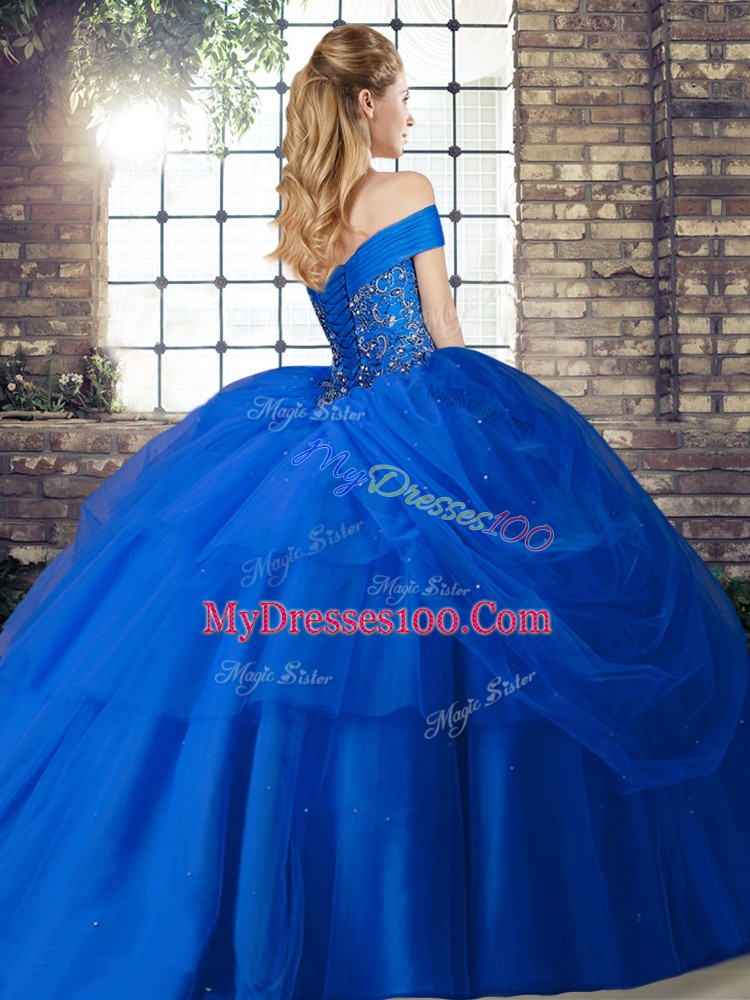 Elegant Sleeveless Brush Train Beading and Pick Ups Lace Up Sweet 16 Quinceanera Dress