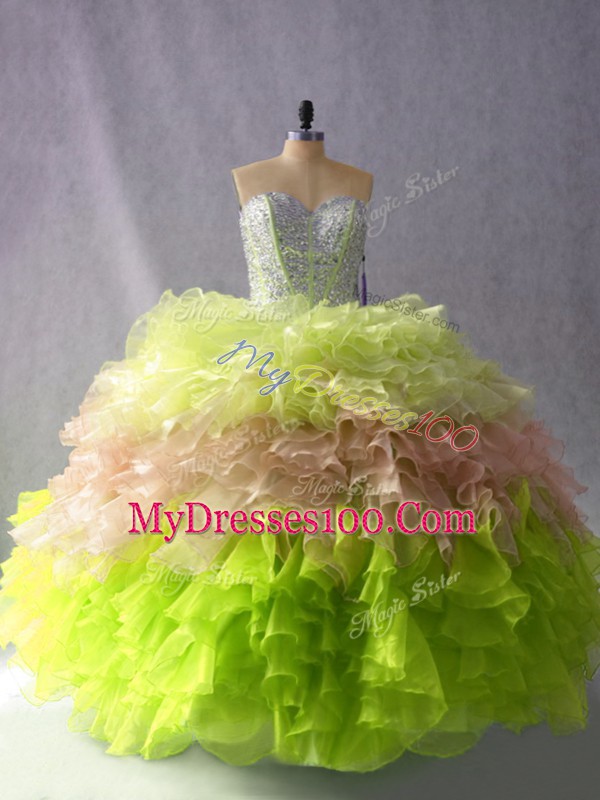 Pretty Multi-color Sweetheart Neckline Beading and Ruffles Quinceanera Gown Sleeveless Lace Up