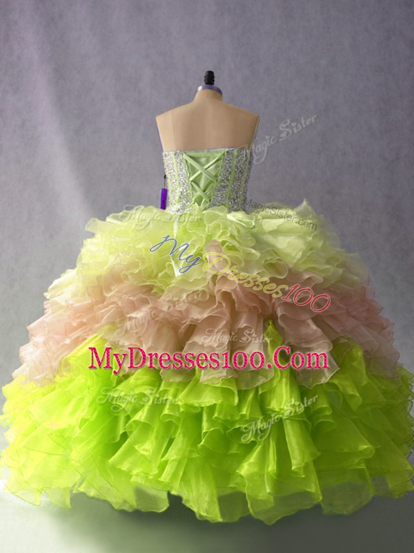 Pretty Multi-color Sweetheart Neckline Beading and Ruffles Quinceanera Gown Sleeveless Lace Up