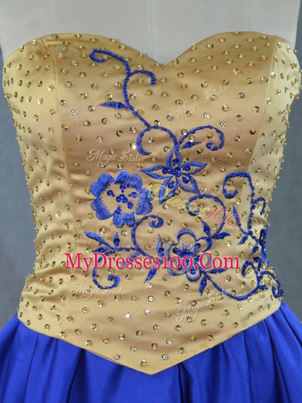 Organza Sweetheart Sleeveless Brush Train Lace Up Embroidery and Ruffles Quinceanera Dress in Gold