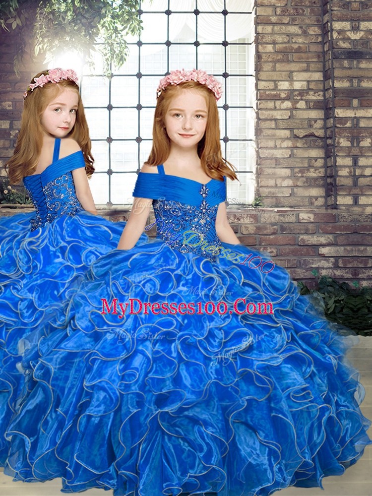 Off The Shoulder Sleeveless Lace Up Quinceanera Dress Royal Blue Organza