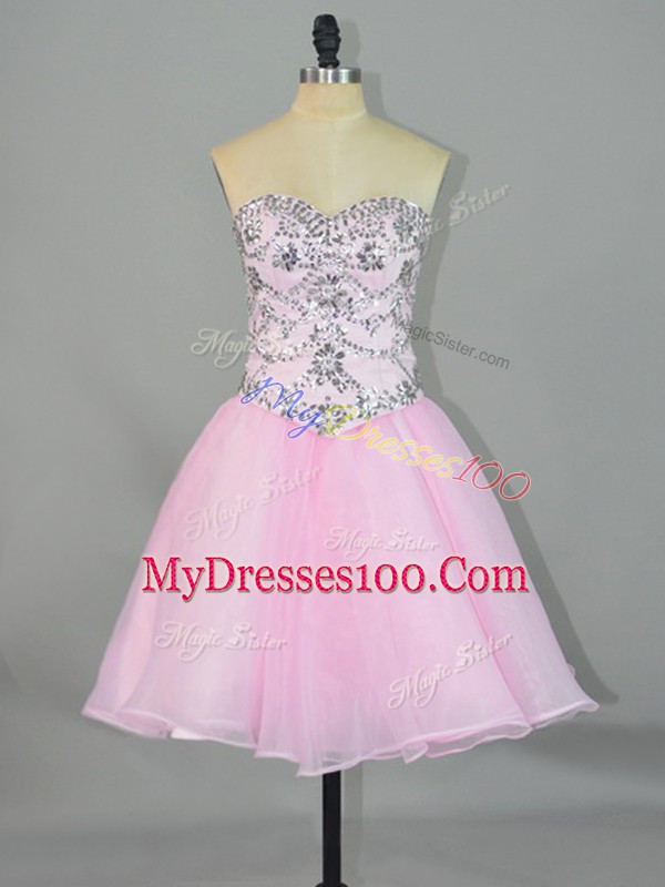 Shining Pink Club Wear Prom and Party with Beading Sweetheart Sleeveless Lace Up