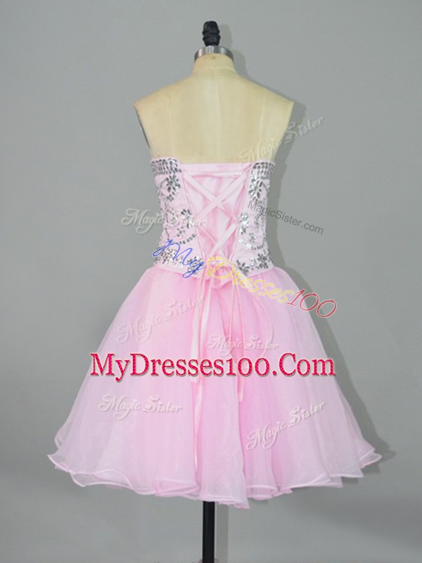 Shining Pink Club Wear Prom and Party with Beading Sweetheart Sleeveless Lace Up