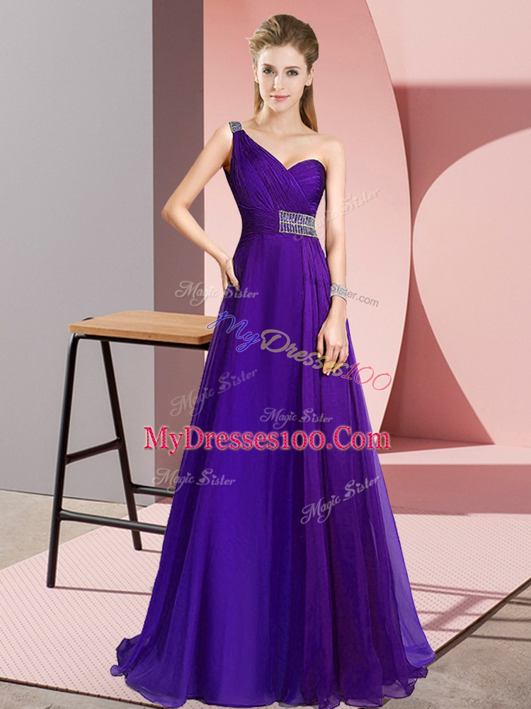 Purple Homecoming Dress Chiffon Brush Train Sleeveless Beading