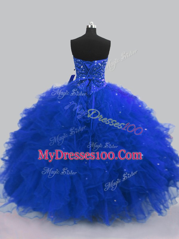 Top Selling Royal Blue Sweetheart Lace Up Beading and Ruffles Sweet 16 Quinceanera Dress Sleeveless