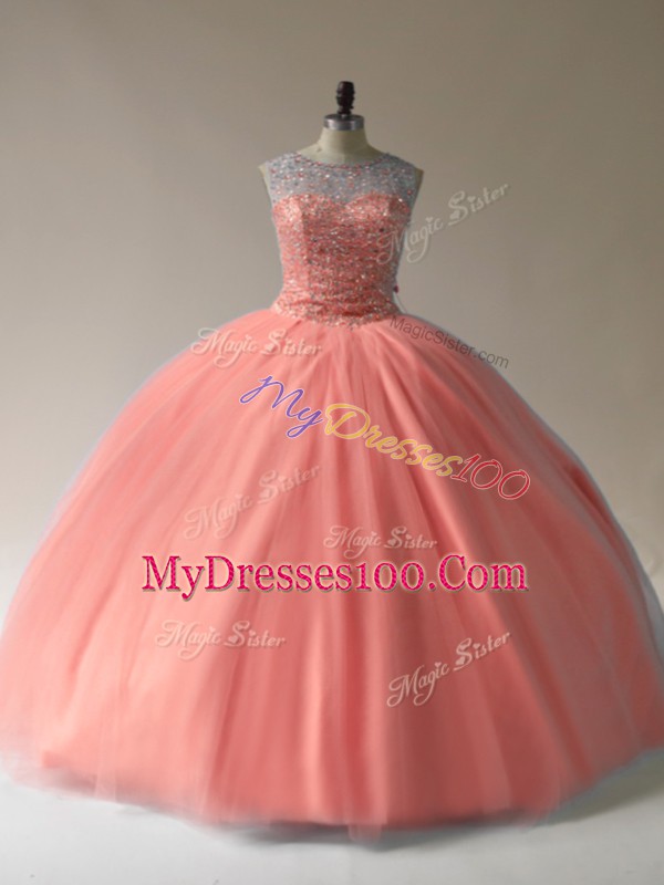 Tulle Sleeveless Floor Length Sweet 16 Quinceanera Dress and Beading