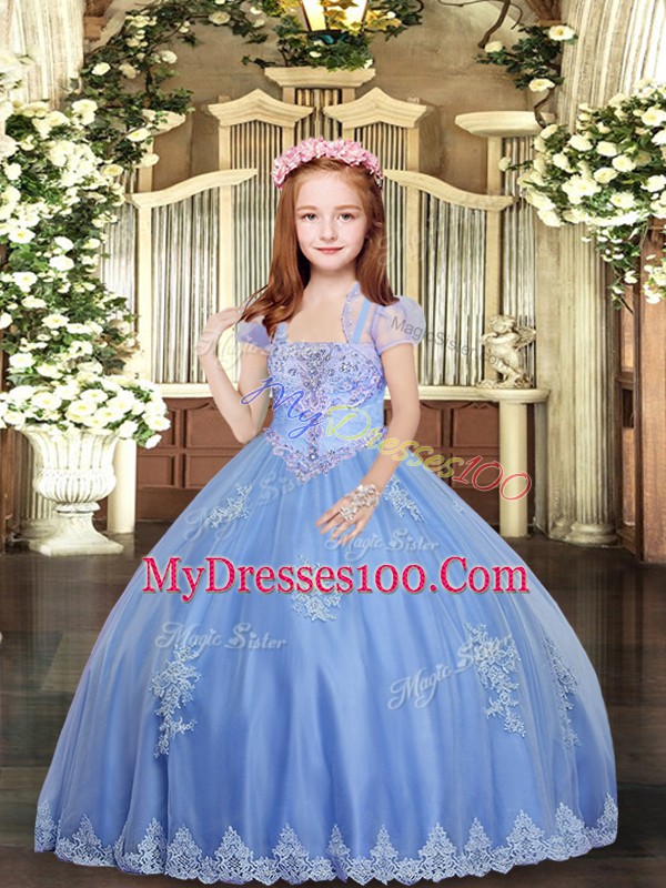 Super Tulle Sleeveless Floor Length Kids Formal Wear and Appliques