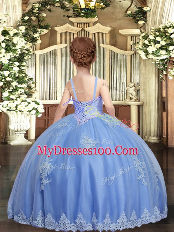 Super Tulle Sleeveless Floor Length Kids Formal Wear and Appliques